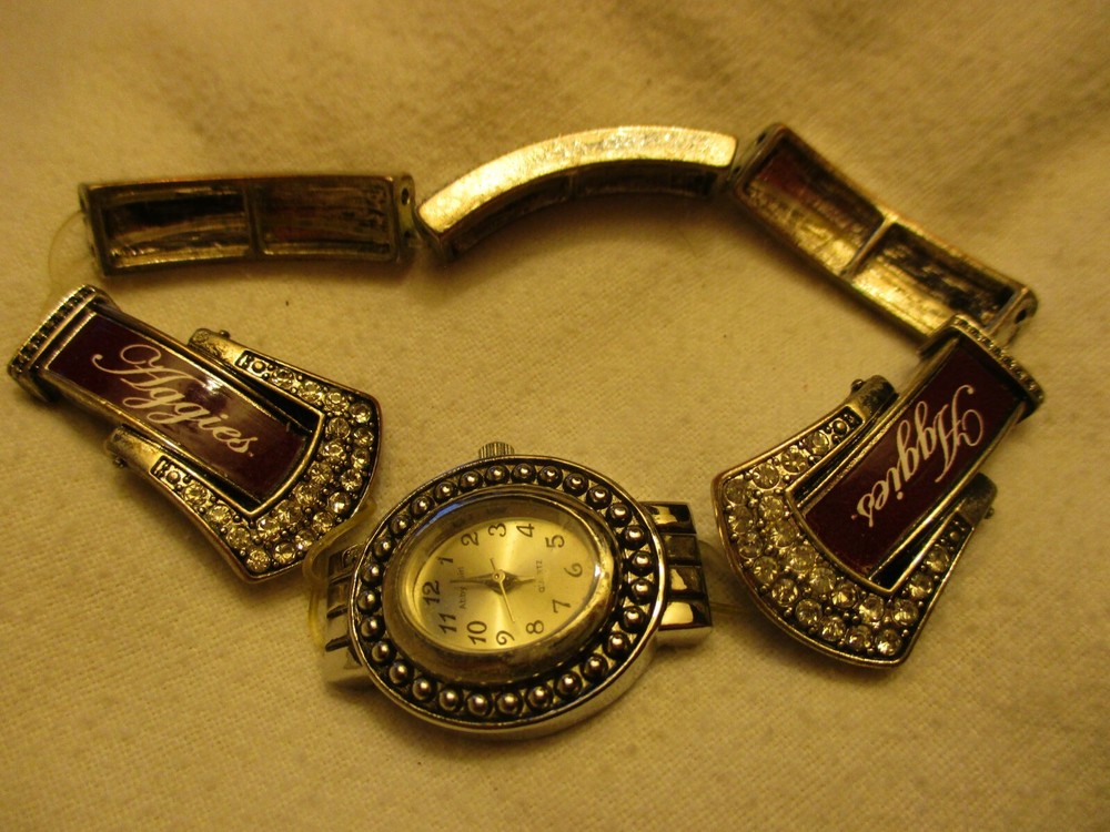 Abby Girl Aggies Wristwatch Silver Toned Oval Shaped Face Sparkly Rhinestones-image