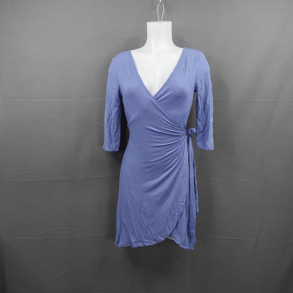 Threads For Thought Womens Wrap Dress Small Blue Mini Sustainable Tencel Knit