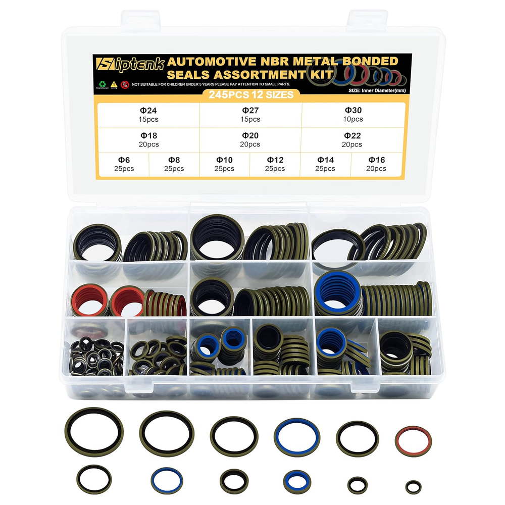 Siptenk 245 PCS Sealing Washers Oil Drain Plug Gasket Metal NBR Dowty Bonded Was