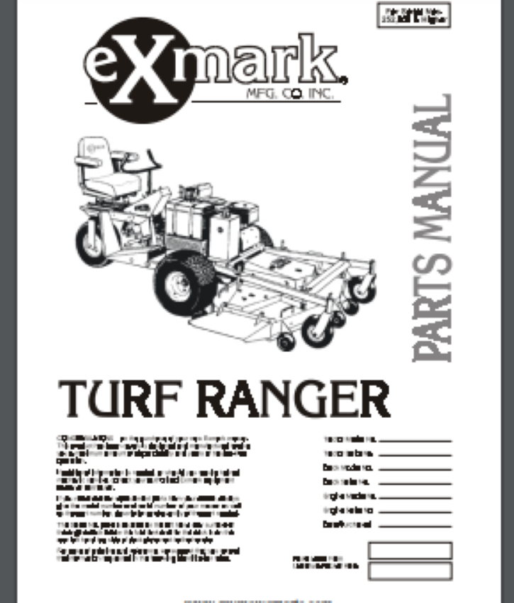 Exmark Turf Ranger Mower Parts Manual 20 PAGES  #'s  252,000 & Higher