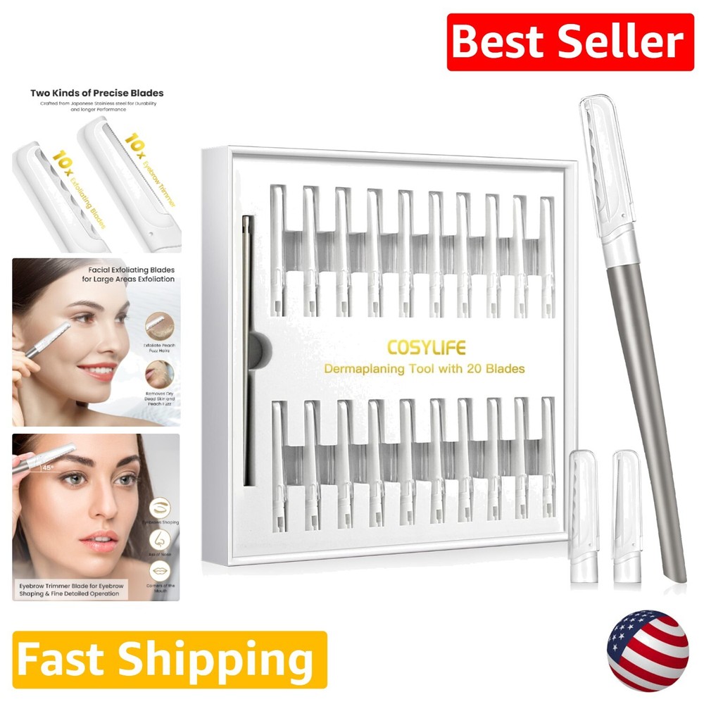 Professional Dermaplaning Tool - Exfoliate & Smooth Skin - 20 Replaceable Blades