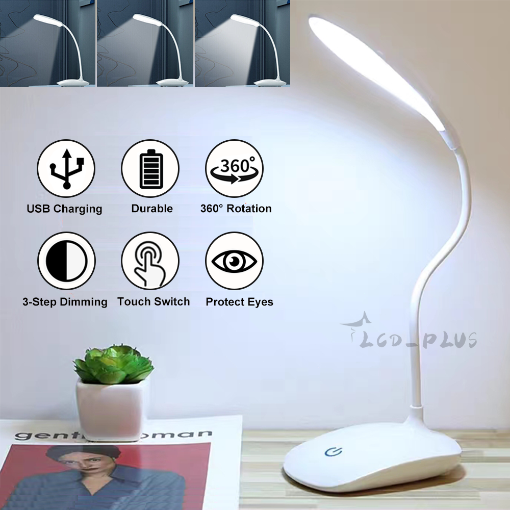 LED Desk Light Dimmable Bedside Reading Night Lamp USB Rechargeable Touch Sensor