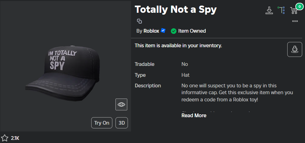 Roblox: Totally Not A Spy Digital Toy Code [Sent In Messages]-image