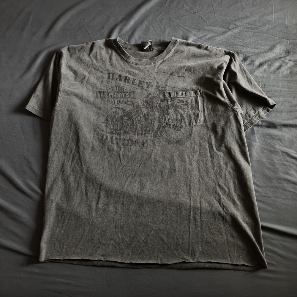 Vintage Harley Davidson Faded Grey Michigan Capitol Pocket Tshirt Size XL