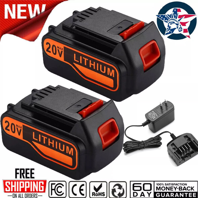 20V Black+Decker LBXR20 LBX2020 LB20 Battery & Charger 2/1PCS