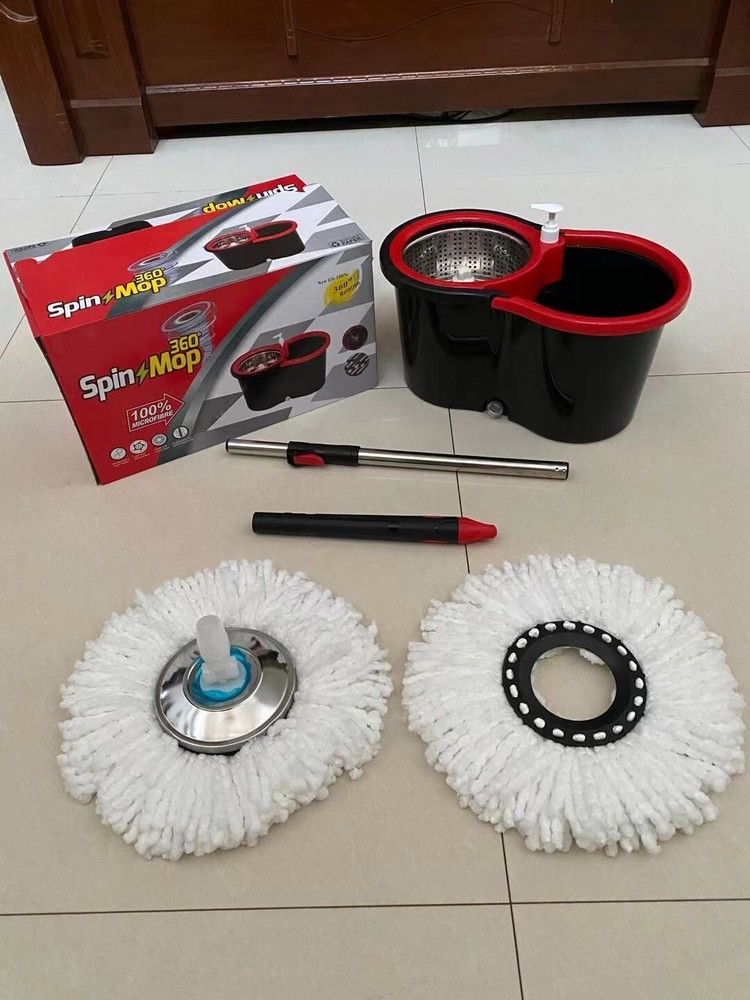 360° Spin Mop and Bucket w/wringer Set +2 Microfiber Refills Floor Cleaning