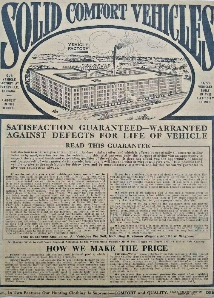 Evansville Indiana Vehicle Factory Art 1911 Sears Catalog Page Vintage Print Ad