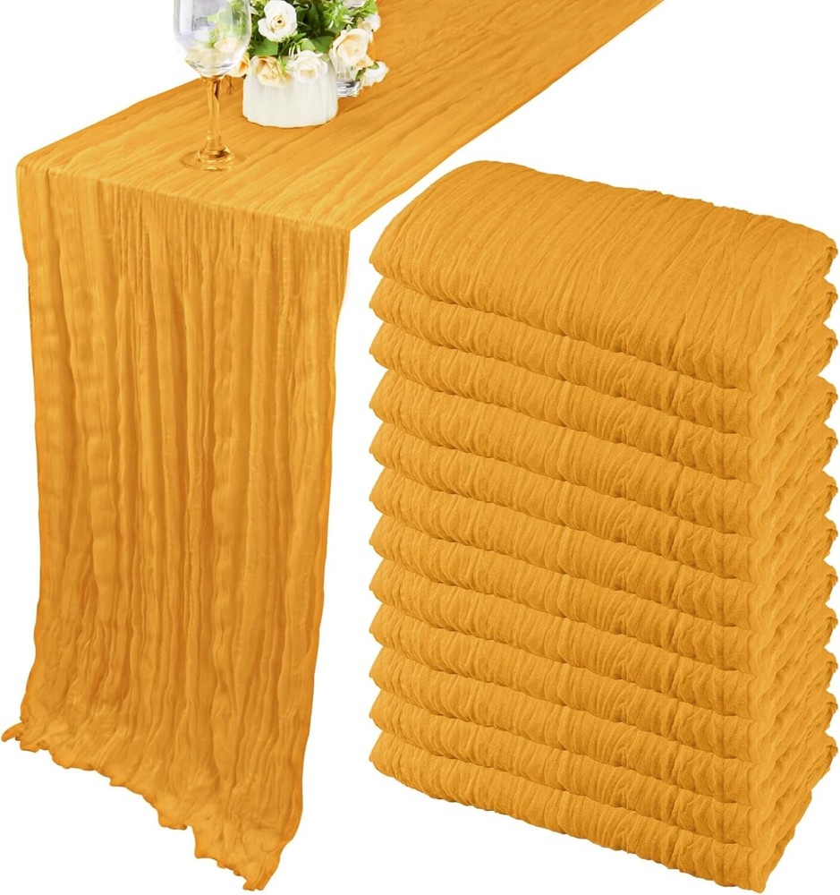 Elegant 10FT Mustard Cheesecloth Table Runner Set of 12 for Romantic Wedding Events