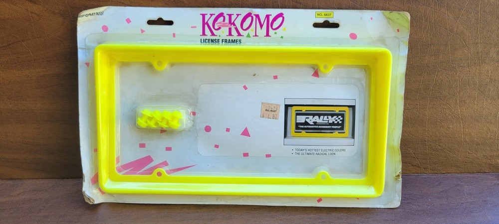 Vintage 1980s Rallys  License Plate Frame Retro Bright Neon Yellow New Kokomo