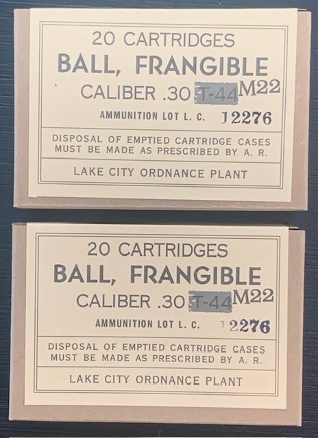 LAKE CITY  WWII  BALL FRANGIBLE  M22  CAL. .30  NEW REPLICA  20 ROUND AMMO BOXES