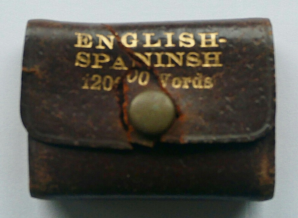 Vintage LILLIPUT Mini English-Spanish Leather Dictionary by VNT Agejas Schmidt Germany Rare-image