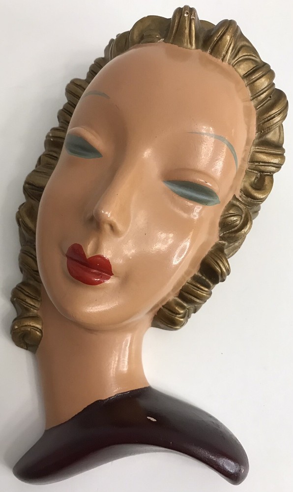 Vintage Abco Alexander Backer Art Deco Chalkware Lady Head Wall Hanging *Read*-image