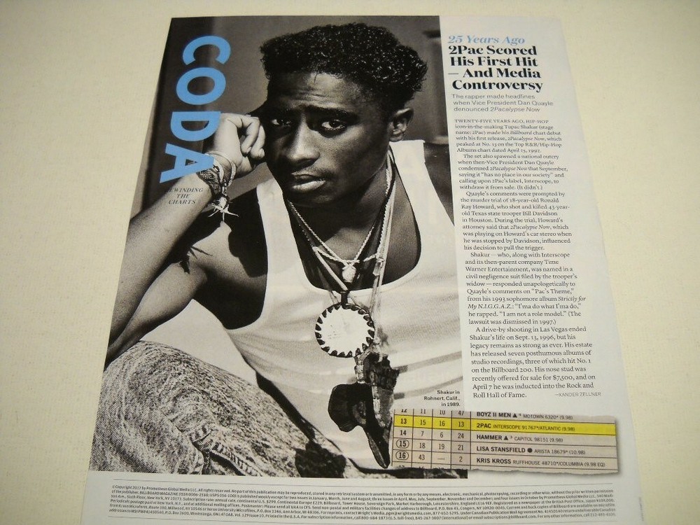 25 Years Ago 2PAC Scored His First & Controversy RETRO 2017 Promo Poster Ad