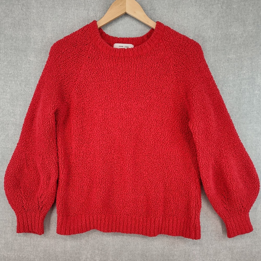 John & Jenn Anthropologie Red Boucle Pullover Sweater Women's Small Long Sleeve