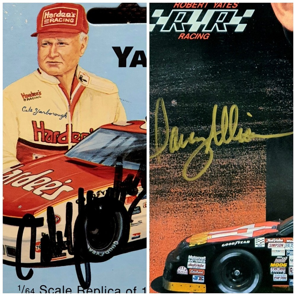 NASCAR Davey Allision Signed Photo Card and Cale Yarborough Signed #29 Car Box