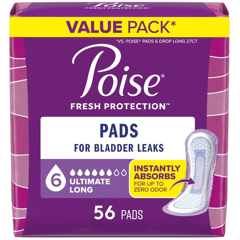 Poise Incontinence Pads for Women Ultra Absorbent Long 56 Count