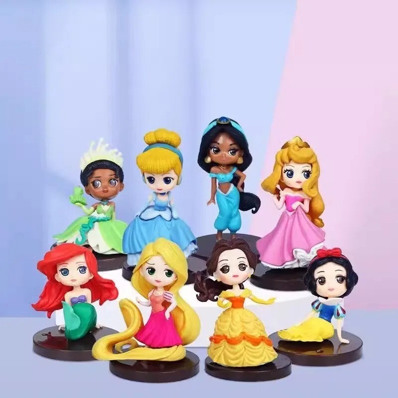 Disney high quality 8Pcs/Set Kawaii Q Snow White Princess Action Figure Ariel
