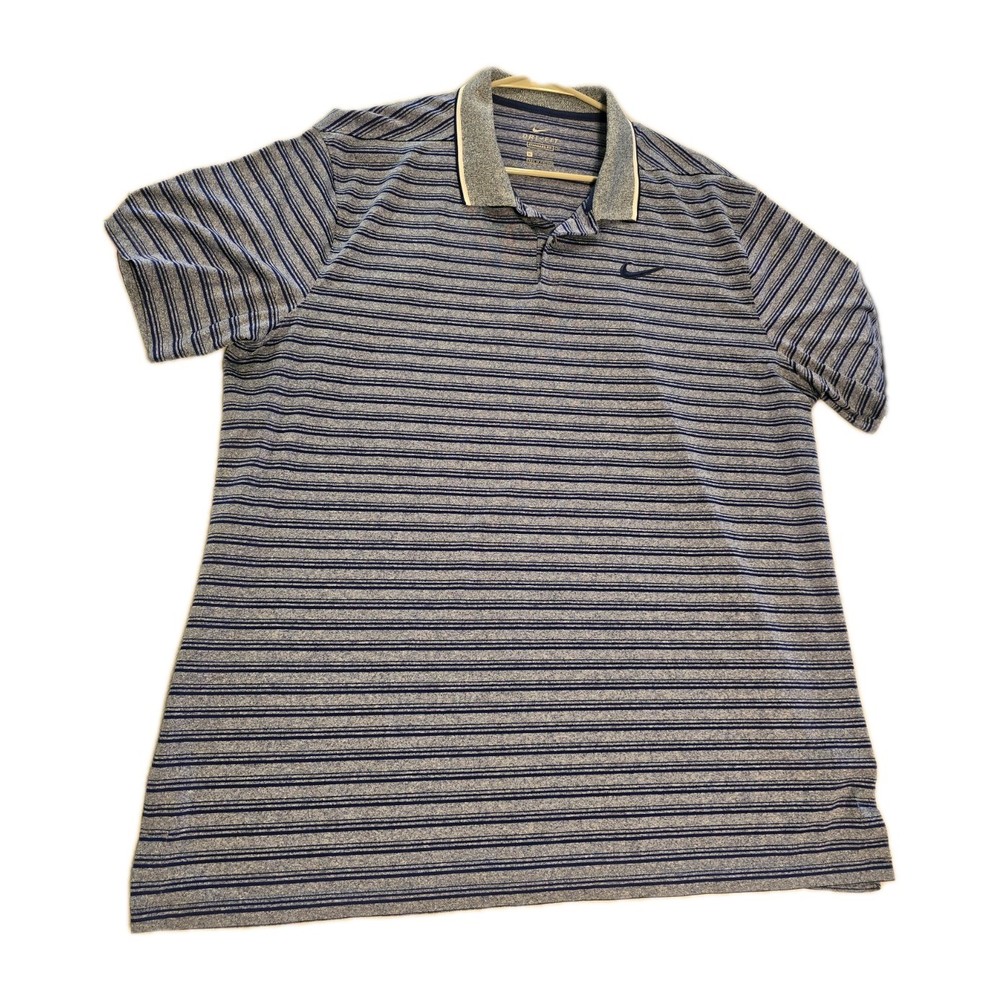 Nike Men's Golf Polo Shirt Gray/Blue, Size XL, Dri-Fit, Striped Standard Fit