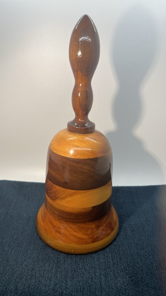 Vintage Hand-Crafted Wood Bell Music Box How Great Thou Art 10.5 Inch Tall