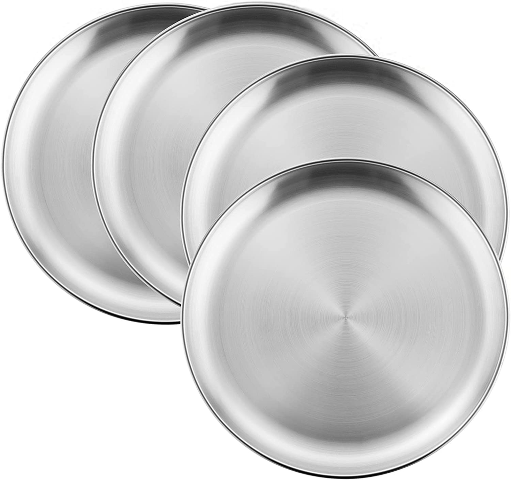 Durable 4-Piece 18/8 Stainless Steel 304 Metal Plates for Kids and Toddlers