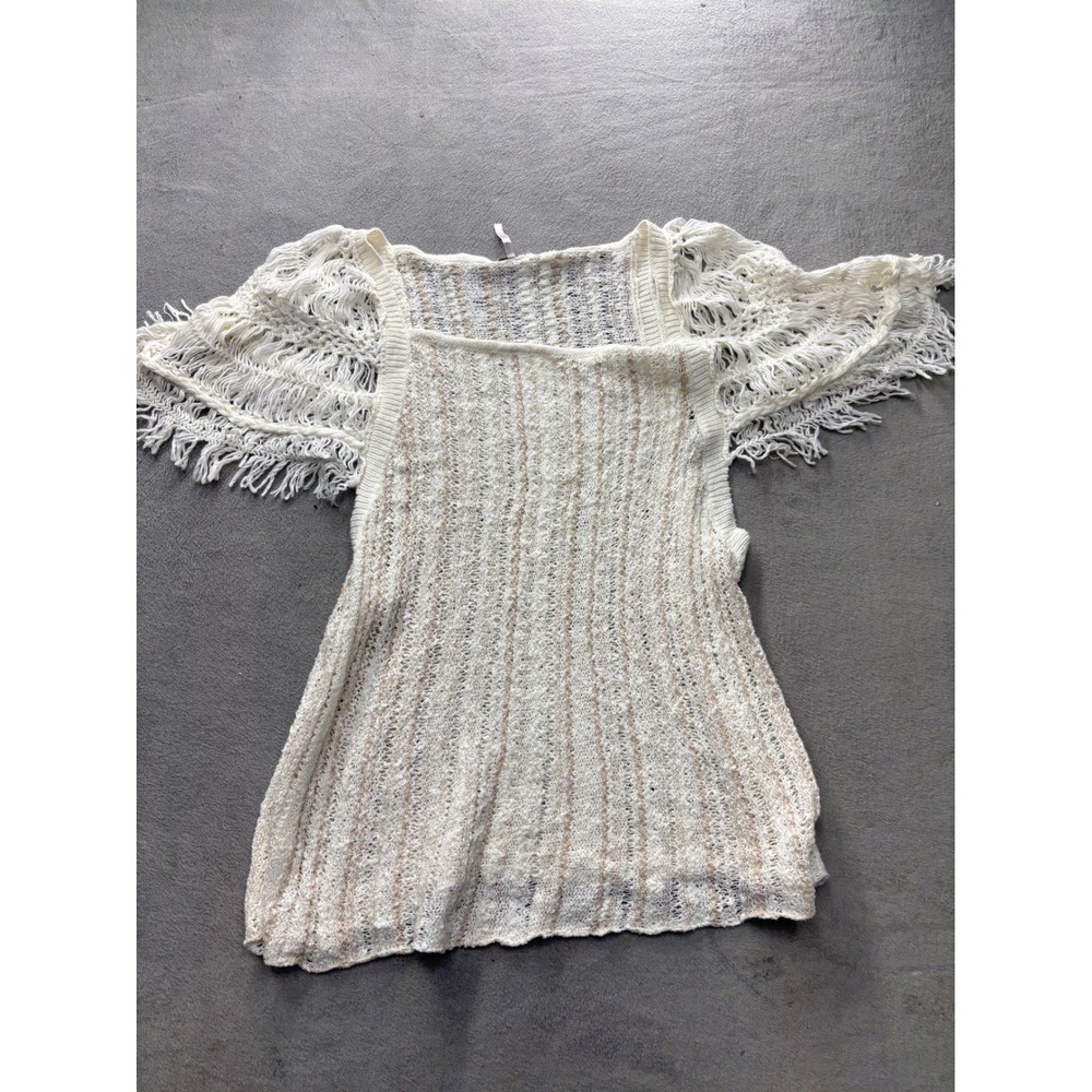 Free People White Knit Tunic Fringe Sleeve Women's S Top Flutter Angel