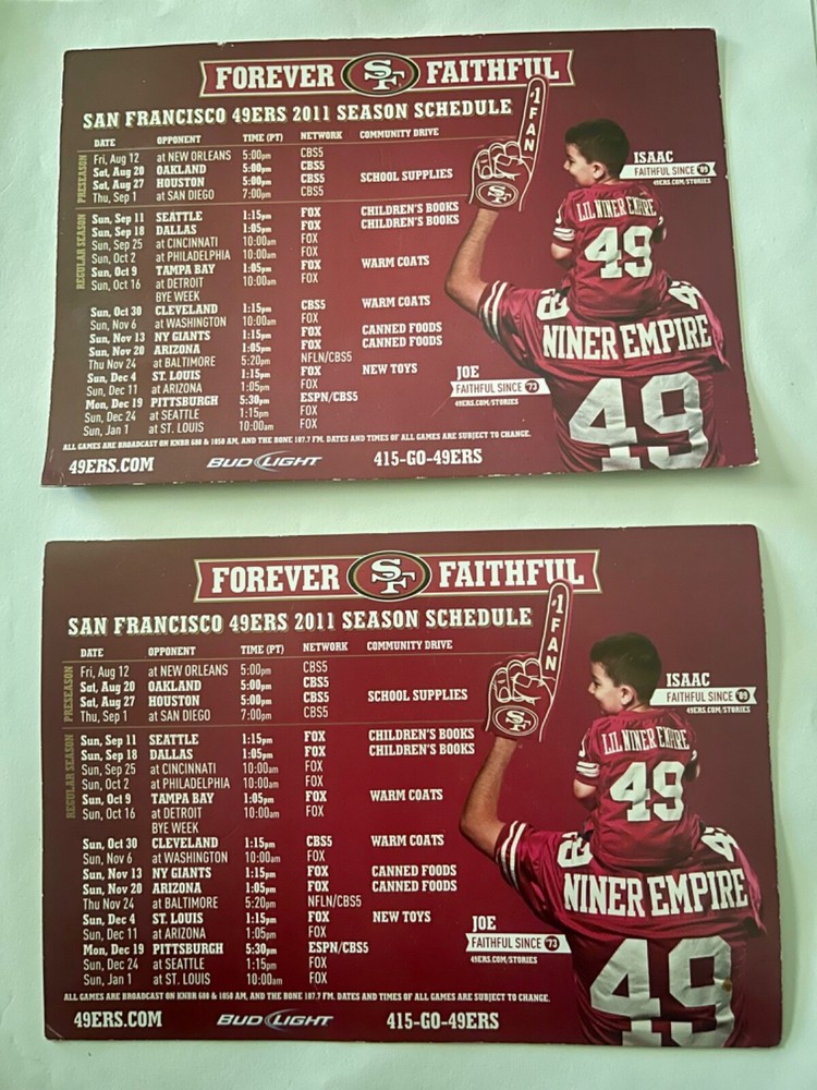 49ers  2011 schedule magnet 4.5X6.5