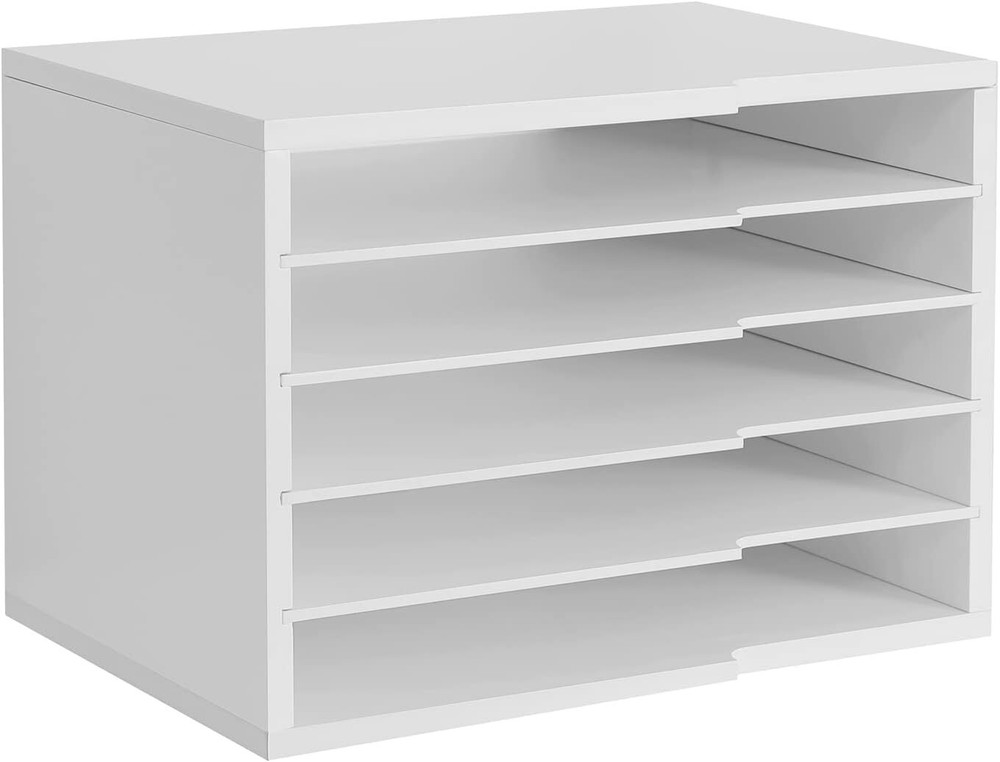 Wall Mount White Desktop File Sorter with 4 Adjustable Shelves