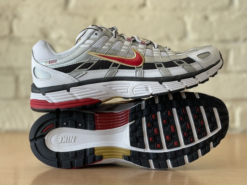 Nike P-6000 BV1021-101 White Metallic Platinum Red Running Women Sz 11 / 9.5 Men