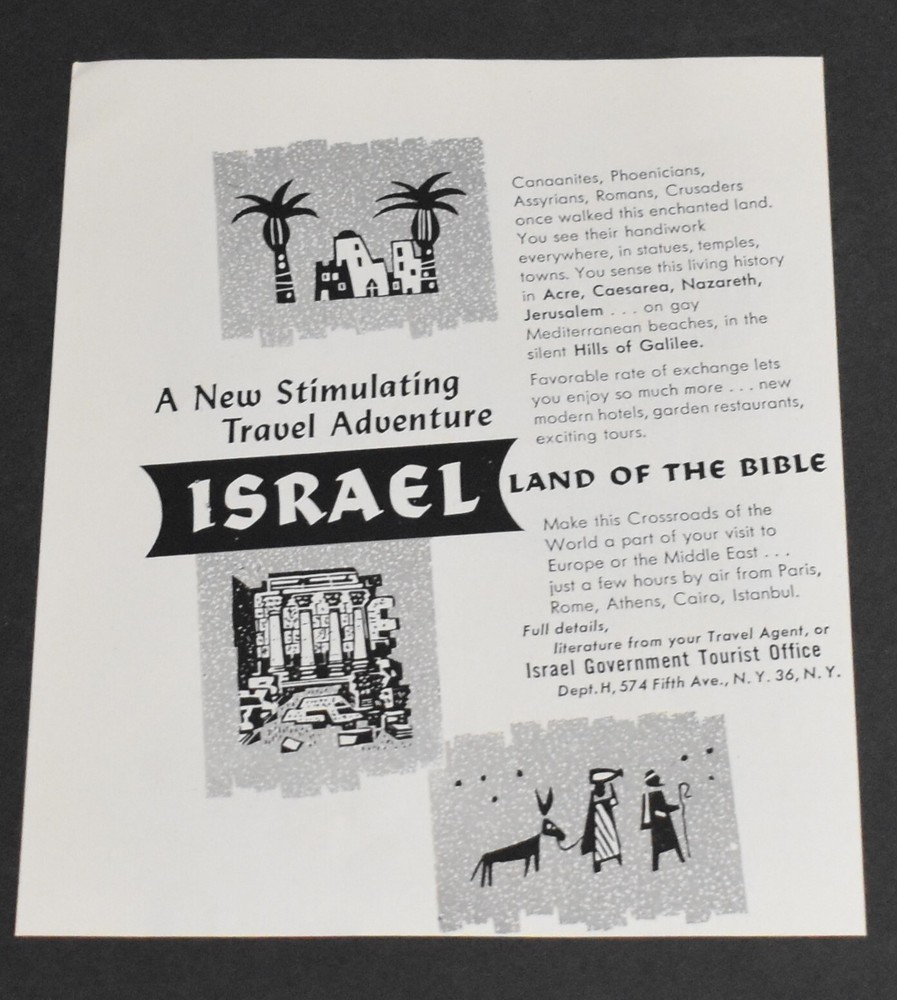 1955 Israel Travel Ad Explore Biblical Lands Government Tourist Art Vintage Adventure
