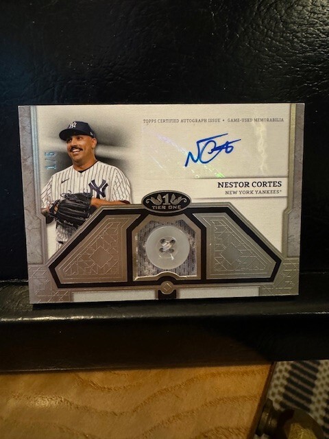2024 Topps Tier One Nestor Cortes Autographed Button Relic 1/5 Yankees