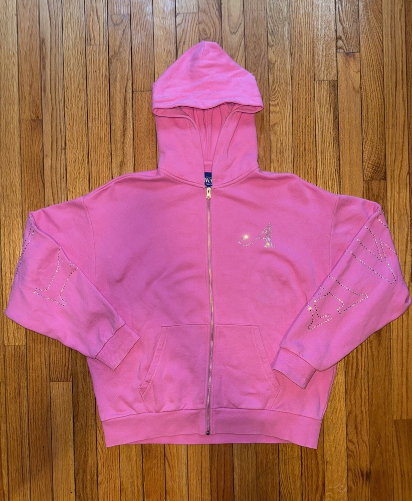 Awake NY Hot Pink Rhinestone Zip Up Hoodie with Sparkle Detail