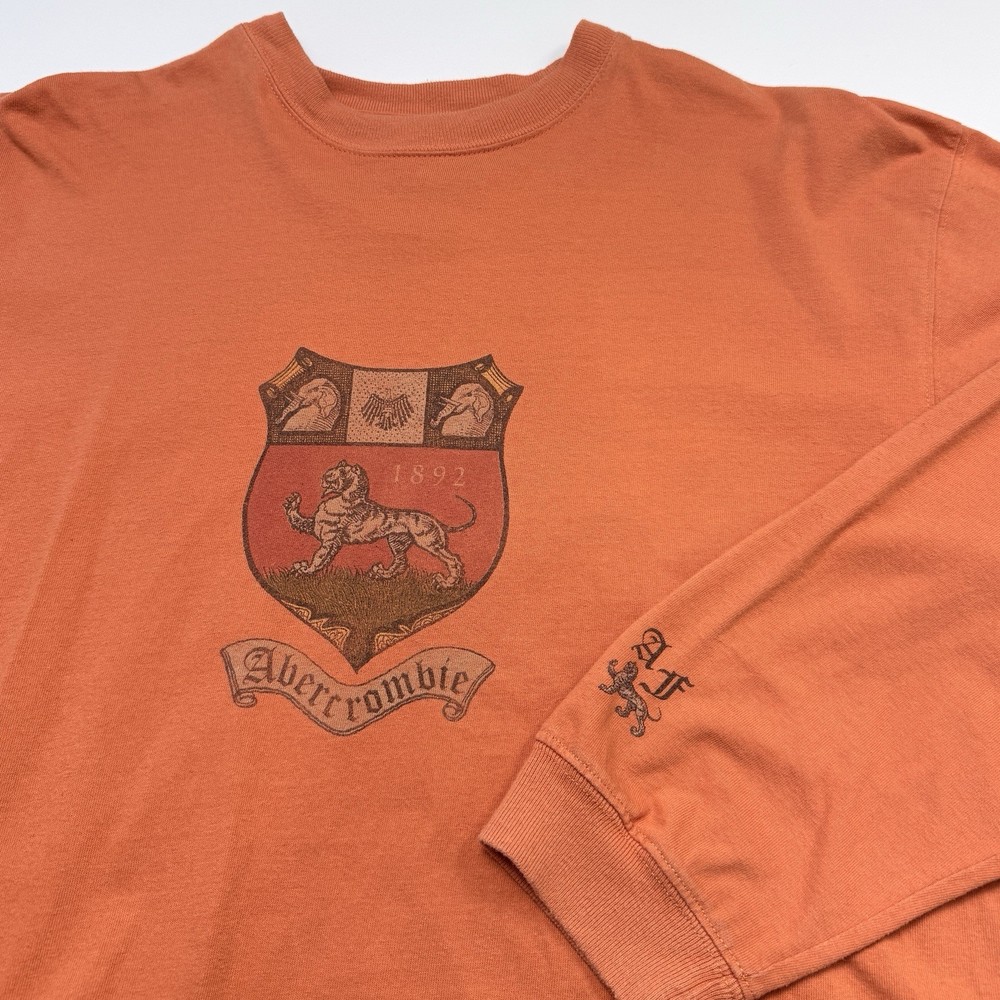 Vintage 90s Y2K Abercrombie & Fitch Crest Logo Long Sleeve T Shirt Mens M Orange