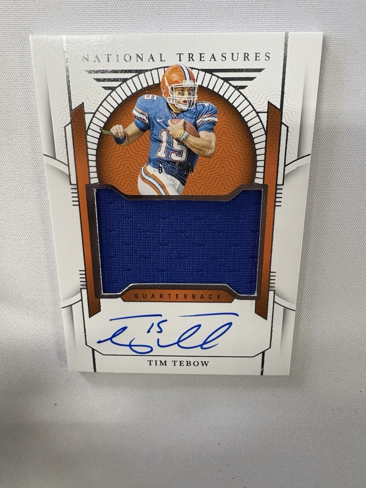 Tim Tebow 2024 National Treasures Player Worn Patch Auto /99 Rookie Card