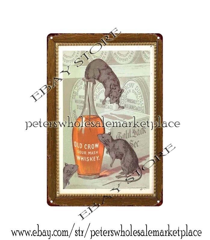 Old Crow Sour Mash Whiskey mouse rat metal tin sign metal kitchen wall art