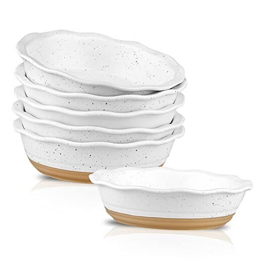 Ceramic Pot Pie Pans Set of 6, 6 Inch Pie Pan, Mini Pie Tins for Dessert White