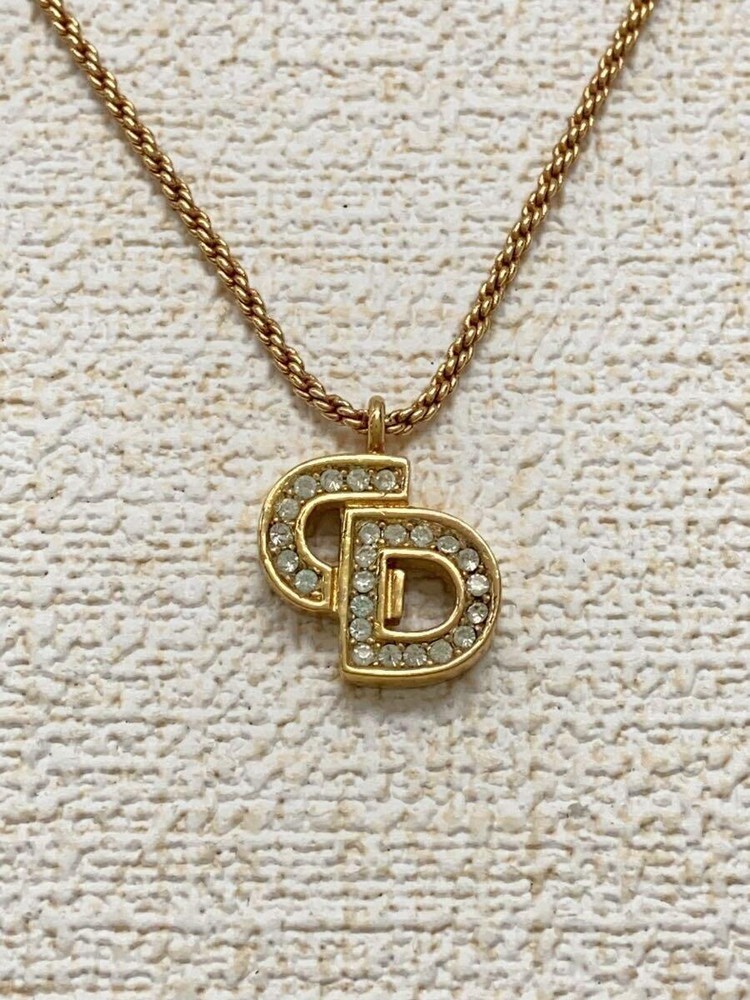 Christian Dior Necklace/Chain Necklace/Rhinestone/Gld/With Top/Women's EO422