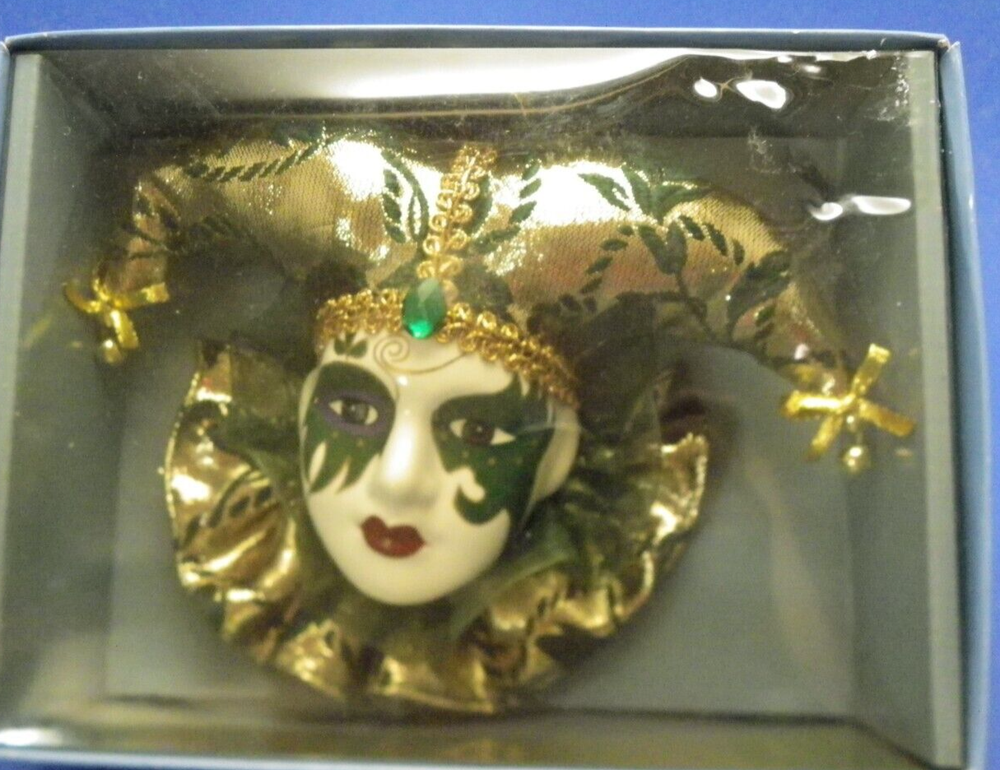 Venetian Wall Hanging Mask Harlequin Jester Hat Gold Brocade & Sateen Fabric New