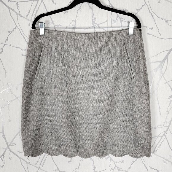 Talbots Gray Herringbone Wool Blend Scalloped Pencil Skirt Size 12