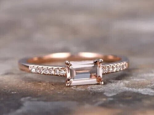 Emerald Simulated Morganite Wedding Ring in 14k Rose Gold Plated