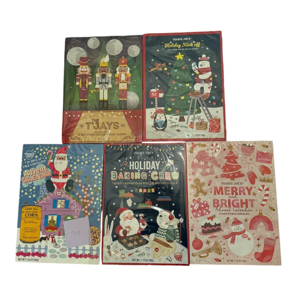 5 X Trader Joe’s Advent Calendars Chocolate And Corn New