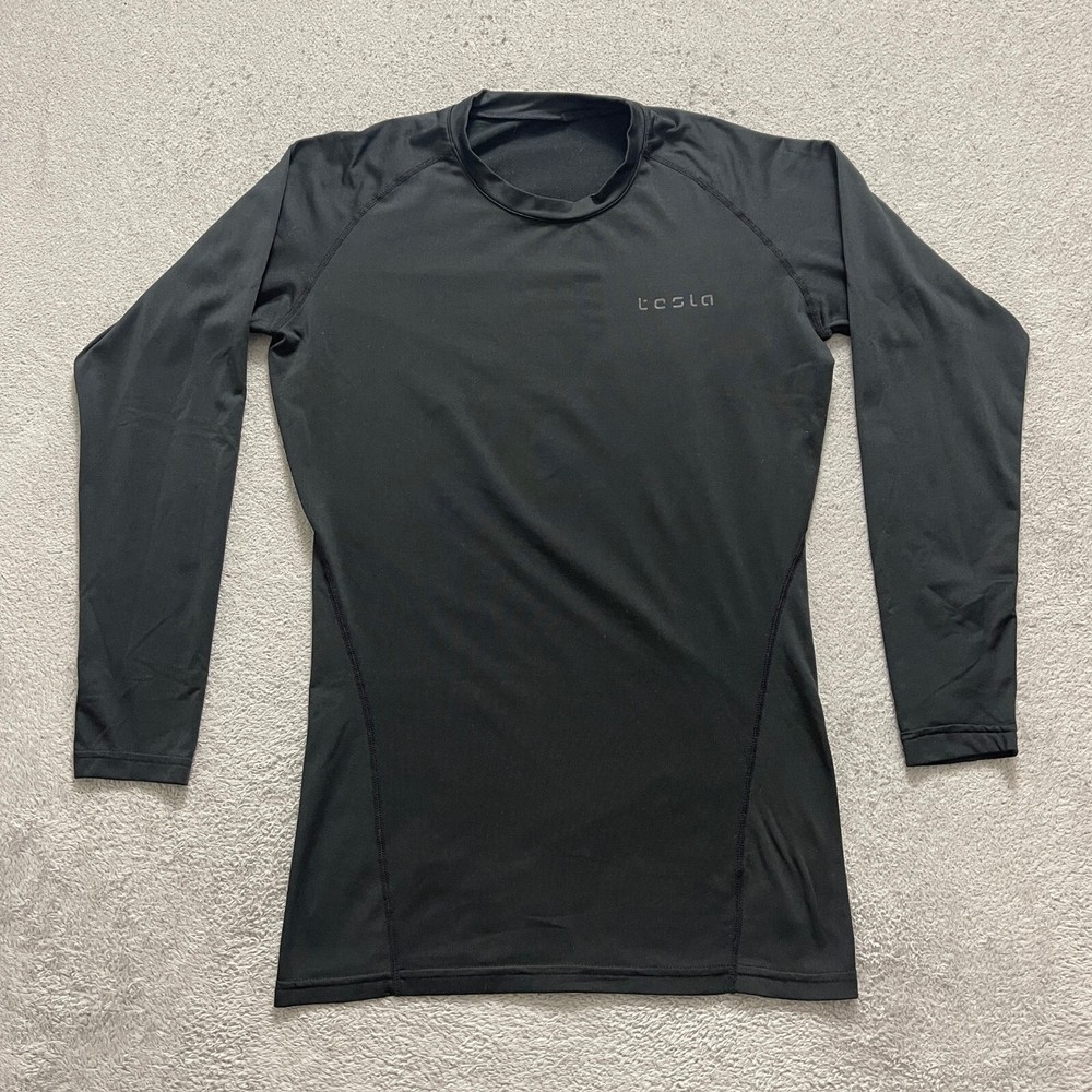 Tesla Men's Large Black Compression Shirt Long Sleeve Athletic Stretch Fit