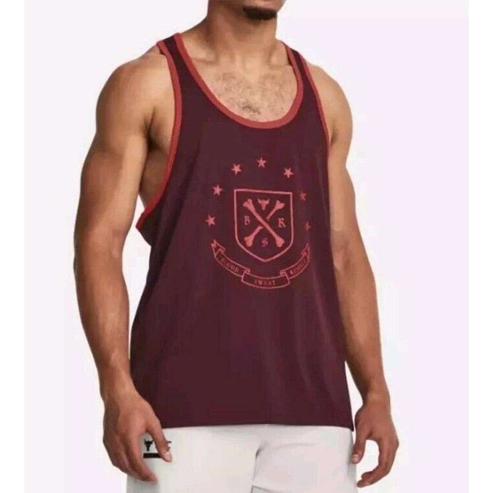 Under Armour Project Rock Red Colorblock Gym Tank Top for Men