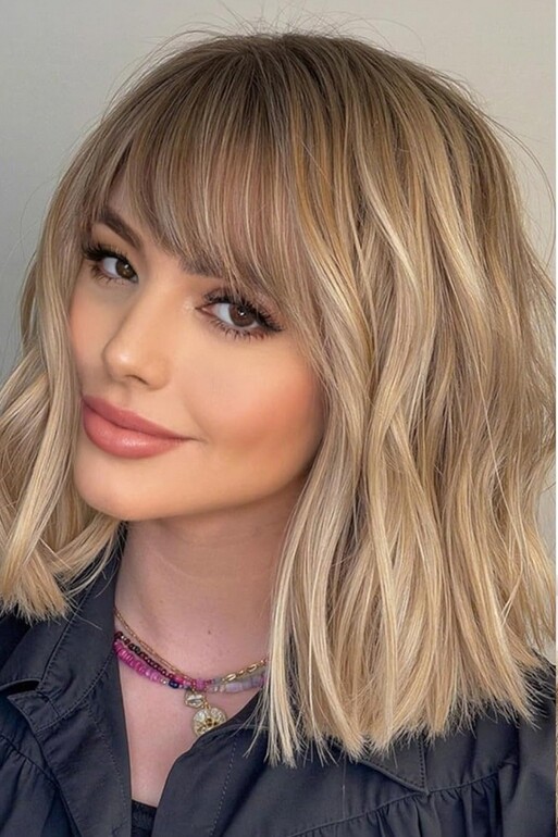 Ombre Blonde Mix Brown Human Hair Wig With Bangs 13x4 Lace Front Wig for Women