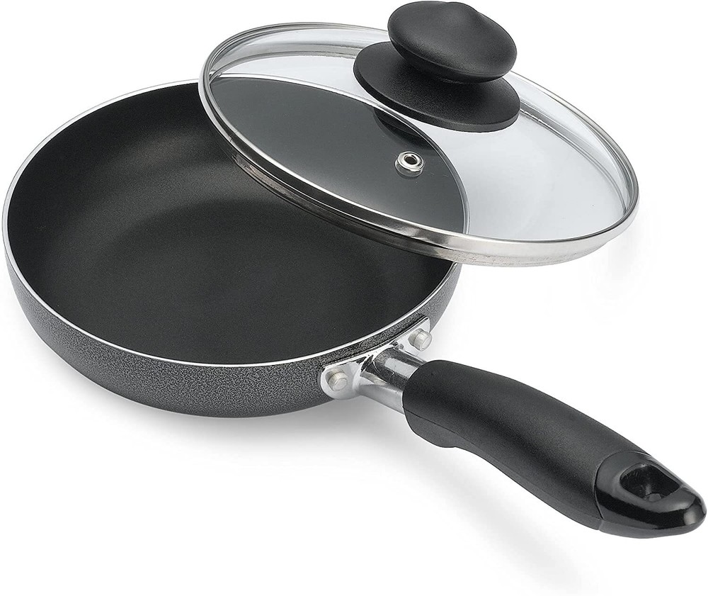 - Black Nonstick Aluminum Frying Pan with Glass Lid (6