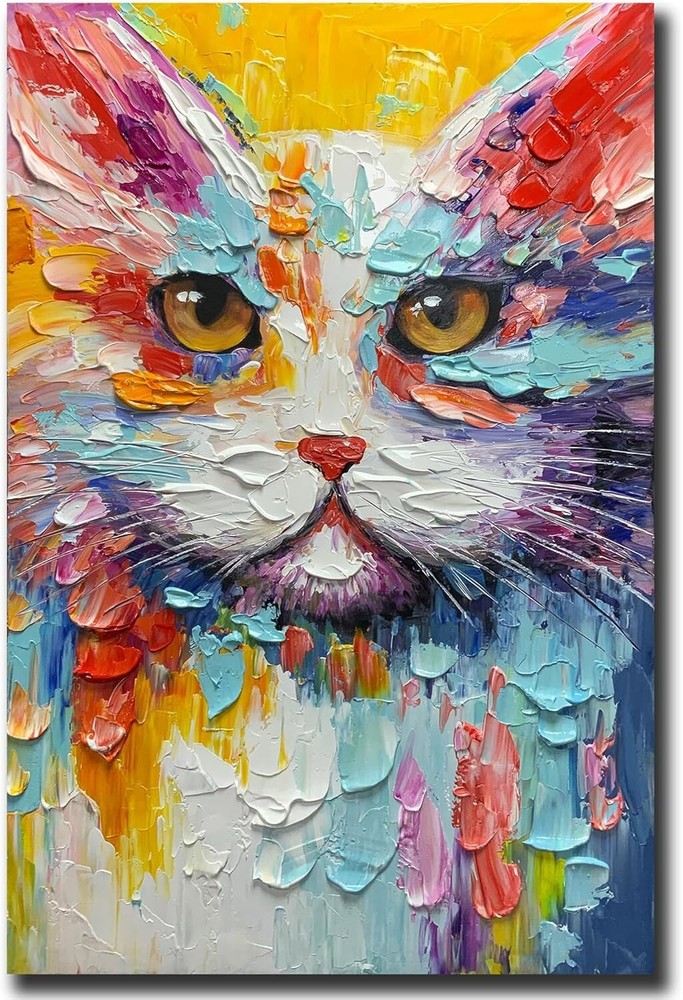 Colorful Cat Abstract Hand drawn Oil Painting Decoration Mural Hanging Painting