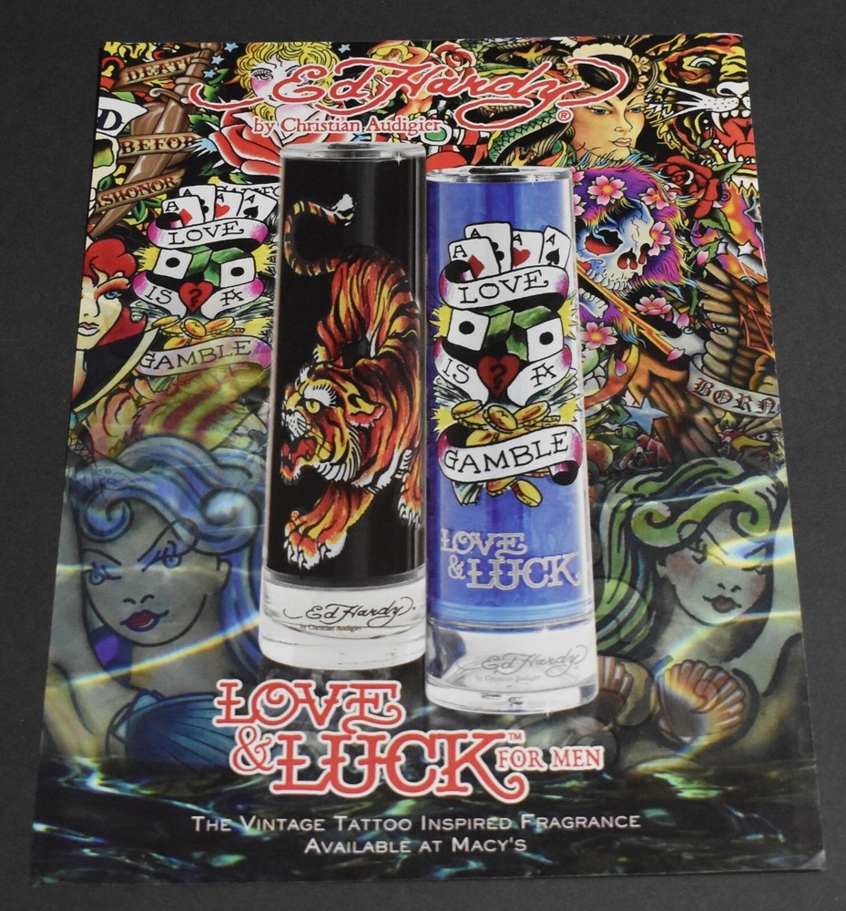 2009 Print Ad Love & Luck for Men Gamble Vintage Tattoo Ed Hardy Fragrance Art