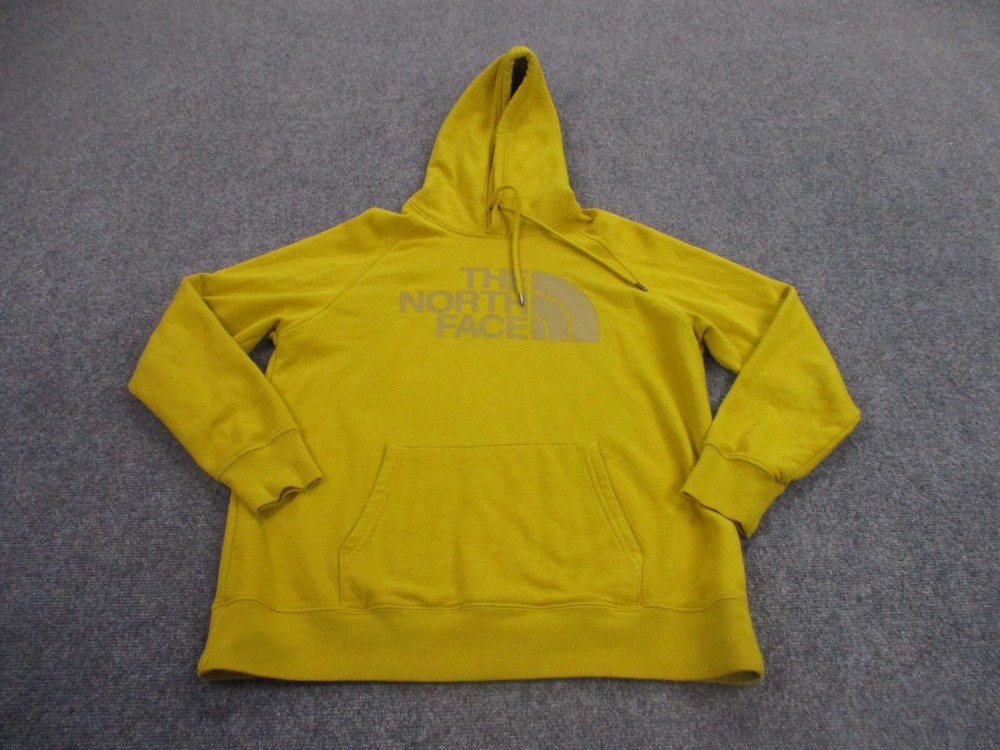 North Face Yellow Logo Hoodie Womens Pullover Gym Casual Sweatshirt Size L