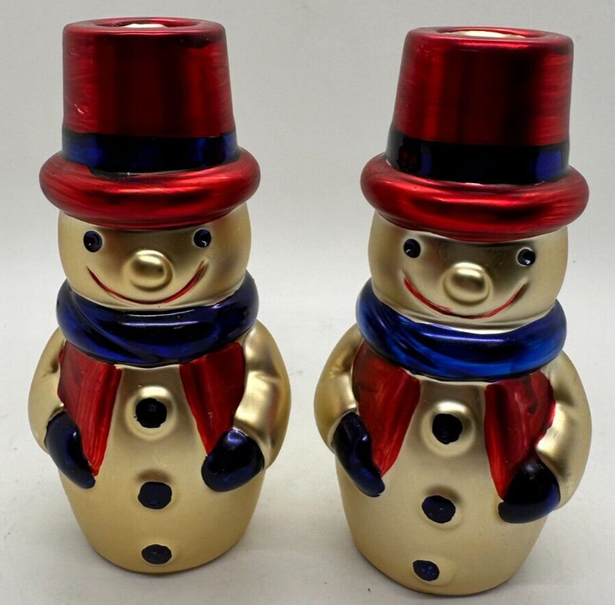 Christmas Snowman Candle Holders Cooks Bazaar Holiday Col. Goldtone Decoration