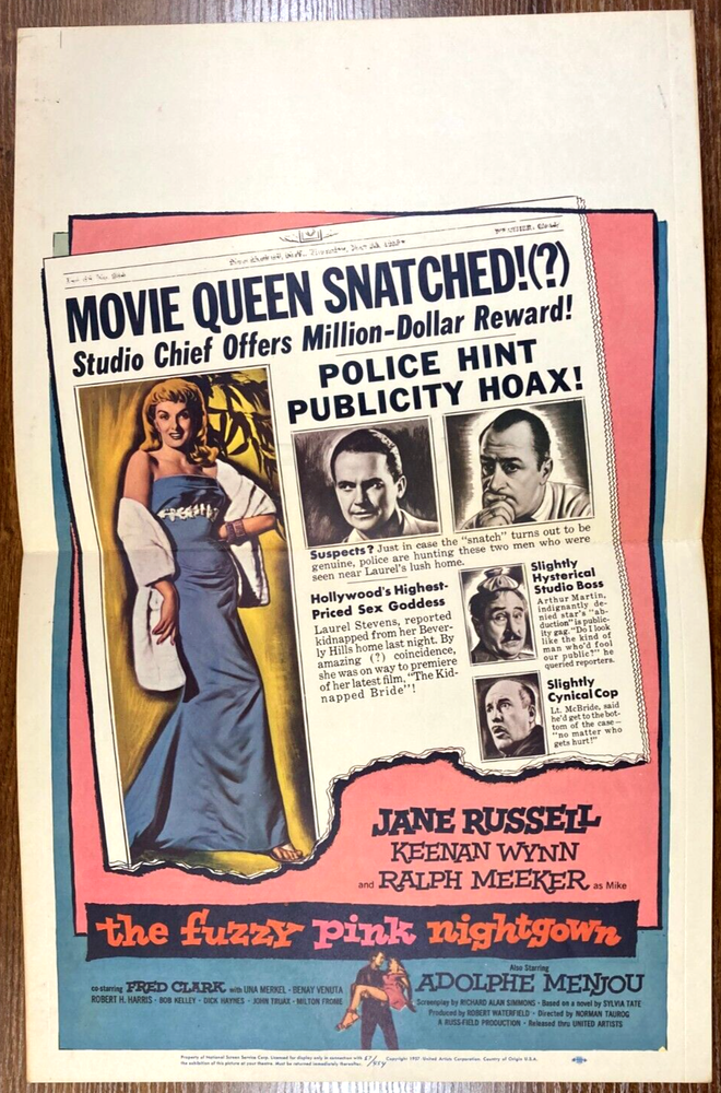 FUZZY PINK NIGHTGOWN Original Movie Poster Sexy Jane Russell Comedy Romance