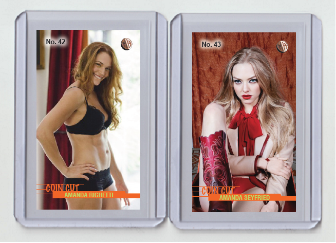 Amanda Righetti rare MH Coin Cut #'d x/3 Tobacco card no. 42